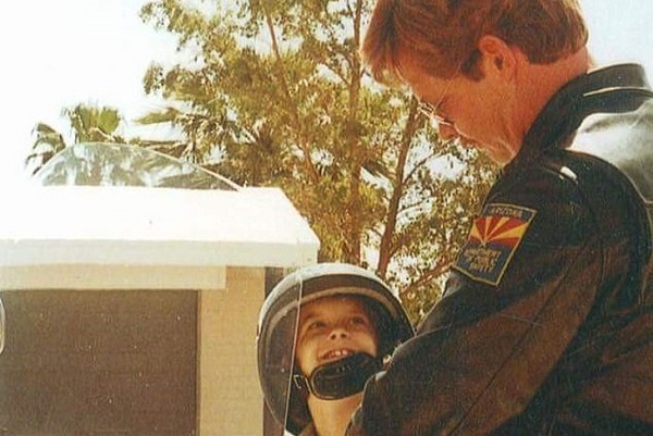 Frank with Chris on his special motorcycle. Frank with Chris on his special motorcycle.