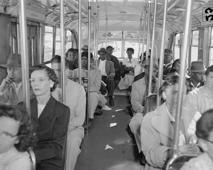African-American and white passengers on an Atlanta Transit Company trolley on April 23, 1956, shortly after the outlawing of segregation on all public buses. Horace Cort, via Associated Press African-American and white passengers on an Atlanta Transit Company trolley on April 23, 1956, shortly after the outlawing of segregation on all public buses. Horace Cort, via Associated Press