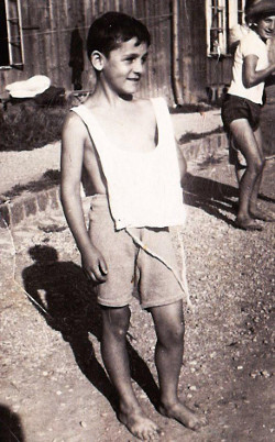 Grischa outside the barracks at one of the DP camps in Austria